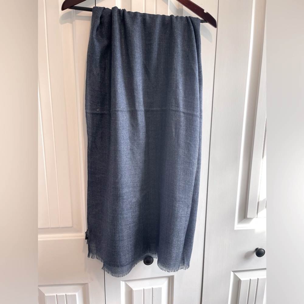 Cejon “denim” blue shimmer large fashionable scarf. Dress up an outfit. Work.